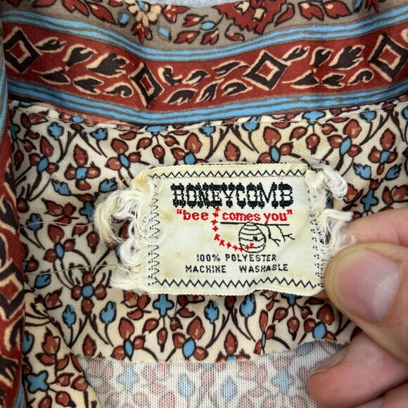 Vintage 70s Honeycomb Western Dress Womens M 8 Earth Tones Prairie Cottagecore - Picture 6 of 16